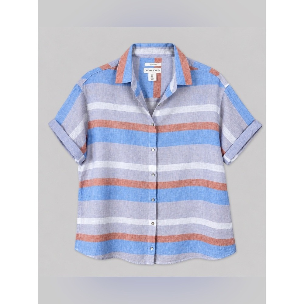 Cynthia Rowley 100% Linen Top Button Up Medium Beachy Coastal Euro Summer